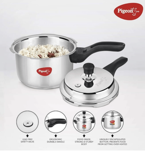 Pigeon by Stovekraft Stainless Steel Pressure Cooker Combo with Induction Base, Outer Lid 2 liter and 3 liter - 12710 (Silver) - Image 2